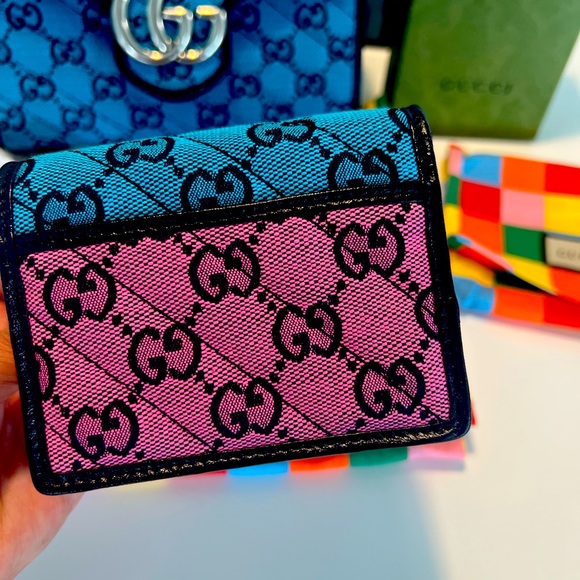 𝐍𝐄𝐖 Gucci Multicolor (blue and pink)  Marmont Compact Wallet. - Picture 3 of 5